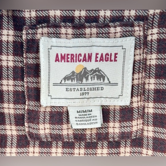 Women’s American Eagle Cozy Cabin Cropped Flannel Brown Elbow Patch Sz M - Picture 6 of 7